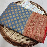 Slate Blue Banarasi Georgette Saree - MIRASILKS Slate Blue Banarasi Georgette Saree